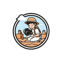 A boy with a camera in the desert vector