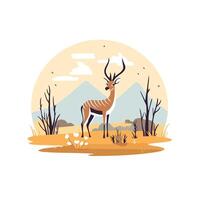 An illustration of a deer standing in the desert vector