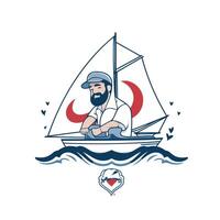 A man in a boat with a beard and hat vector