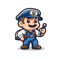 Cartoon character of a mechanic holding a wrench vector