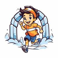 A cartoon boy running through an arch vector