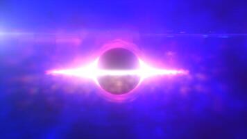 Abstract glowing object resembling a black hole surrounded by bright light in a deep blue space video