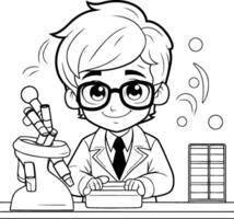 Coloring pages for kids with scientist vector