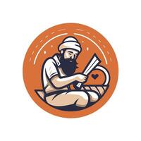 A man with a beard sitting on a boat vector