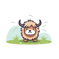 A cartoon yak with horns standing in the grass vector