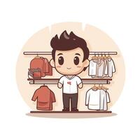 A man standing in front of a rack of clothes vector