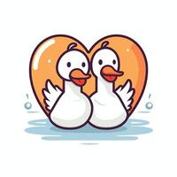 Two ducks in love with heart shape vector