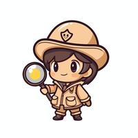 A cartoon character wearing a hat and holding a magnifying glass vector