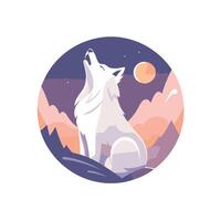A wolf howling at the moon in the background vector