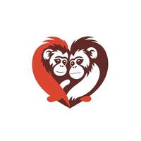 Two monkeys are hugging in a heart shape vector