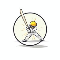 Cricket player with helmet and bat in circle vector