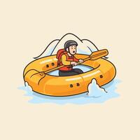 A man in an inflatable raft is floating on the water vector