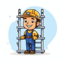 A cartoon worker standing next to a ladder vector