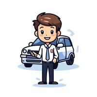 A man in a tie and shirt is standing next to a car vector