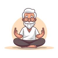 An old man with a beard sitting in the lotus position vector