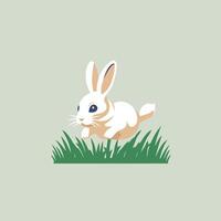 A white rabbit running in the grass vector