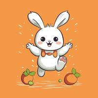 A cartoon bunny with orange fruit on an orange background vector
