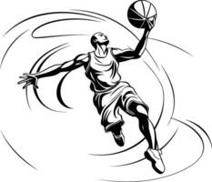 Basketball player jumping with ball vector