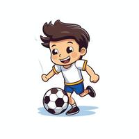 A cartoon boy playing soccer with a ball vector
