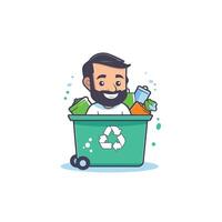 A man with a beard sitting in a green trash can vector