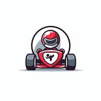 A red go kart racing car with a helmet on it vector