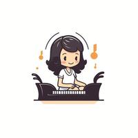 A girl playing the piano on a keyboard vector