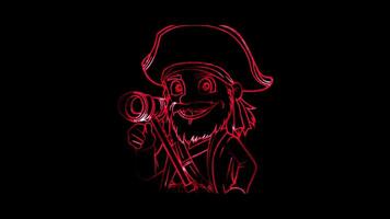 Neon frame effect,Smiling Pirate with a Telescope on black background video