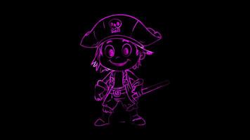 Neon frame effect,Pirate with a Wooden Leg and a Smiling Face on black background video