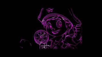 Neon frame effect,Happy Pirate with a Compass on black background video