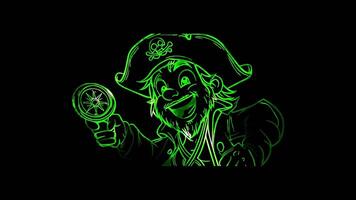 Neon frame effect,Happy Pirate with a Compass on black background video