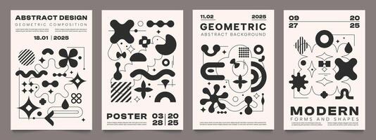 Abstract shape posters. Minimalist geometric composition with brutalist forms and shapes, avant garde style. modern print vector