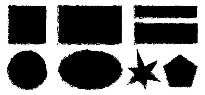 Set of various shapes with jagged edges drawn with brush. Pieces of torn paper