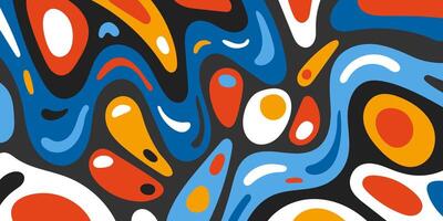 Abstract surreal biomorphic naive graphic shapes collage banner. Modern trendy flowing biomorphic free forms crazy doodle print. Decorative liquid figures artistic pattern. Psychedelic artwork. Eps vector