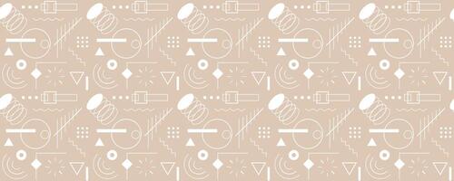 Neutrals color abstract seamless pattern. Beige endless graphic brutalism shapes horizontal banner. Trendy neutral colors aesthetic contemporary background. Pastel light brown boho style texture print vector