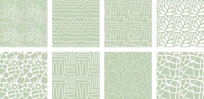 Neutrals color abstract seamless pattern set. Endless graphic linear basic shapes print. Trendy neutral colors aesthetic forms backdrop. Modern pastel light green boho style light brown fabric texture vector