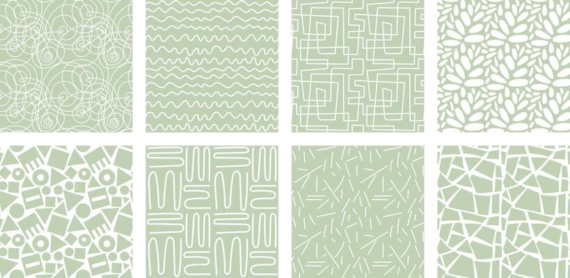 Neutrals color abstract seamless pattern set. Endless graphic linear basic shapes print. Trendy neutral colors aesthetic forms backdrop. Modern pastel light green boho style light brown fabric texture