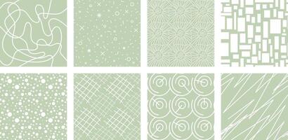 Neutrals color abstract seamless pattern set. Endless geometric linear basic shapes print. Trendy neutral colors aesthetic figures backgrounds. Pastel light green boho style light brown fabric texture vector