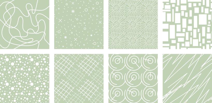 Neutrals color abstract seamless pattern set. Endless geometric linear basic shapes print. Trendy neutral colors aesthetic figures backgrounds. Pastel light green boho style light brown fabric texture