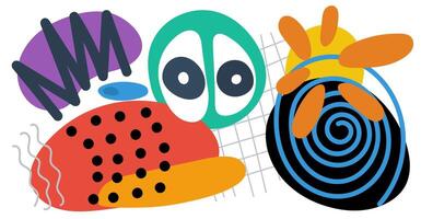 Abstract surreal biomorphic naive graphic form collage banner. Modern trendy flowing biomorphic strange free curves shapes crazy doodle print. Artistic y2k composition. Psychedelic artwork. Eps design vector