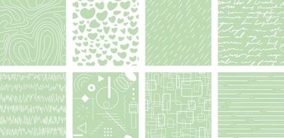 Neutrals color abstract seamless pattern set. Endless graphic linear basic shapes print. Trendy neutral colors figures aesthetic contemporary background. Pastel light green boho style fabric texture vector