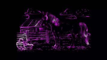 Neon frame effect,Smiling Horse on black background video