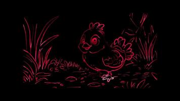 Neon frame effect,Cheerful Chicken on black background video
