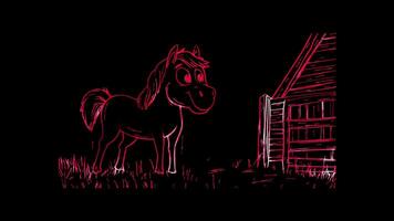 Neon frame effect,Smiling Horse on black background video