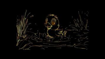 Neon frame effect,Cute Duckling on black background video