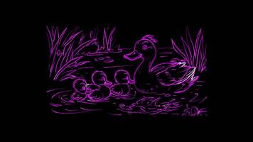 Neon frame effect,Cute Duckling on black background video
