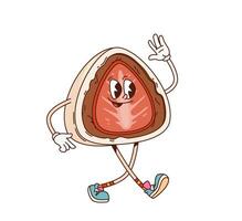 Groovy retro cartoon Japanese mochi character vector