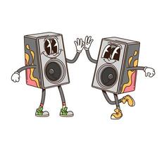 Groovy computer speakers, retro cartoon characters vector