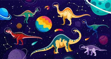 Dinosaur astronauts in outer space with stars vector