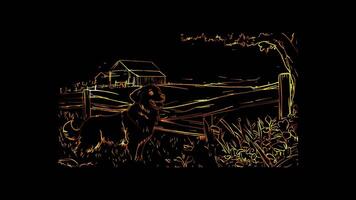 Neon frame effect,Friendly dog on black background video