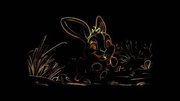Neon frame effect,rabbit on black background video